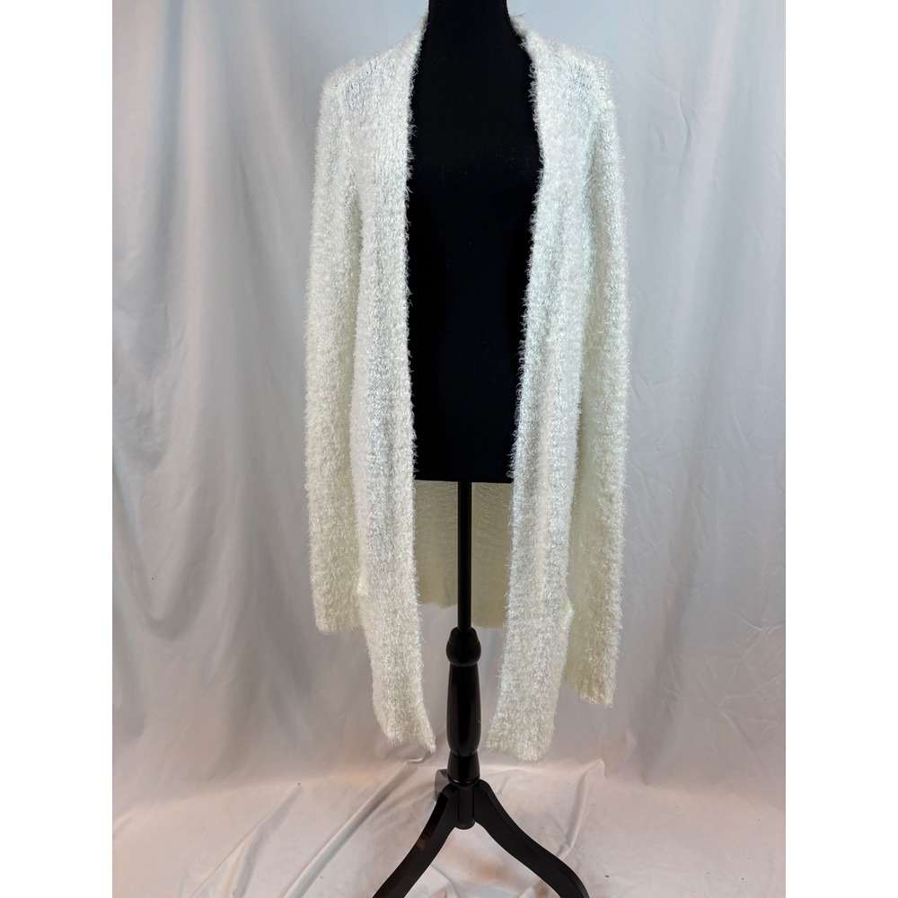 Decree Cream White‎ Fuzzy Eyelash Knit Open Front Duster Cardigan Womens Medium